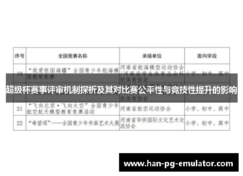 超级杯赛事评审机制探析及其对比赛公平性与竞技性提升的影响