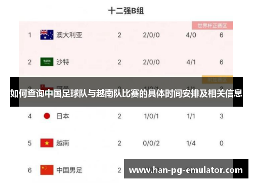 如何查询中国足球队与越南队比赛的具体时间安排及相关信息